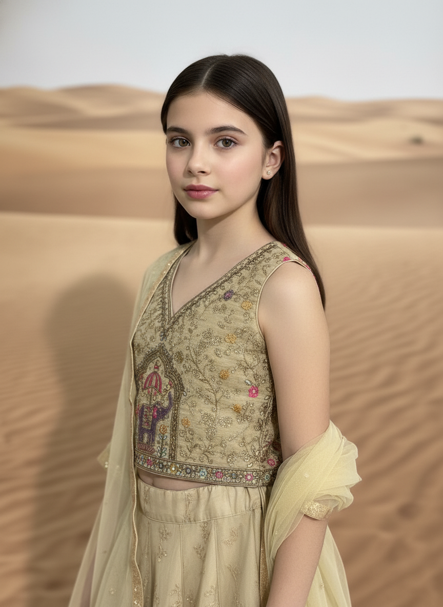 Cream Floral Embroidered Lehenga Choli Set for girls|AS-K9