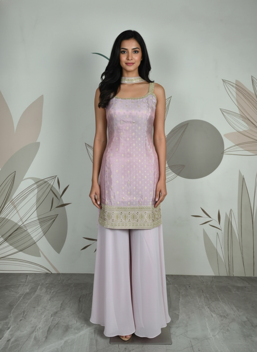 Baby pink silk Palazzo Set With Dupatta| AS-00259
