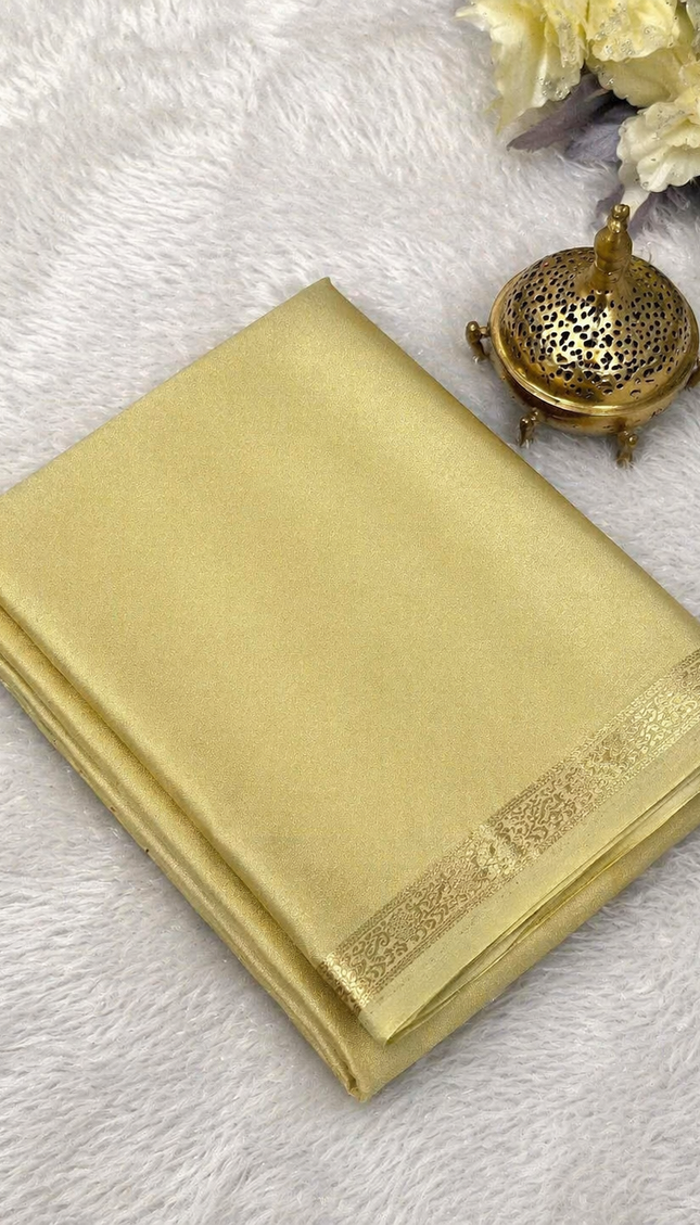 Golden Cream Small Border Mysore Silk Saree |S25
