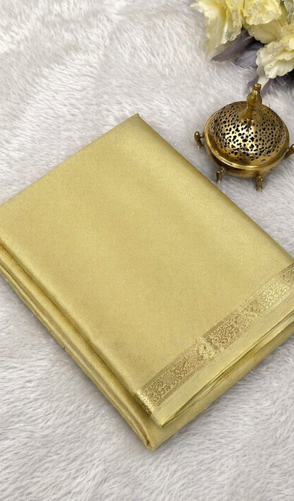 Golden Cream Small Border Mysore Silk Saree |S25