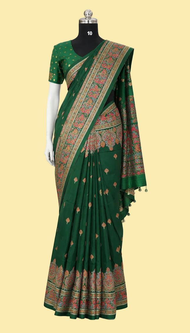 Green Silk Designer Saree with  Digital Print & Red Border |DS33_6