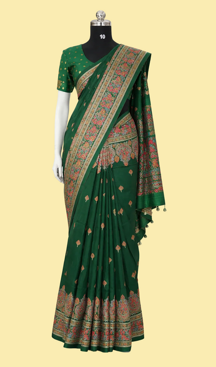 Green Silk Designer Saree with  Digital Print & Red Border |DS33_6