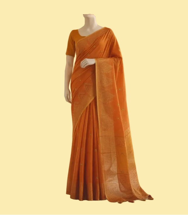 Orange Tissue Silk Saree with Gold Zari Motifs & Contrast Pallu |DS29_1