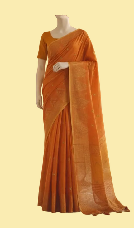 Orange Tissue Silk Saree with Gold Zari Motifs & Contrast Pallu |DS29_1