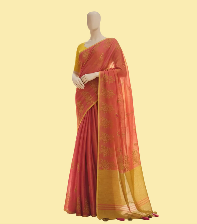Rose Pink Tissue Silk Saree with Zari Motifs & Traditional Border |DS29_2