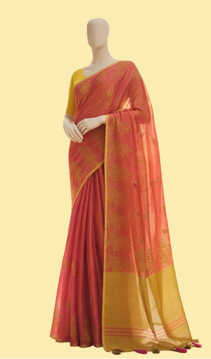 Rose Pink Tissue Silk Saree with Zari Motifs & Traditional Border |DS29_2