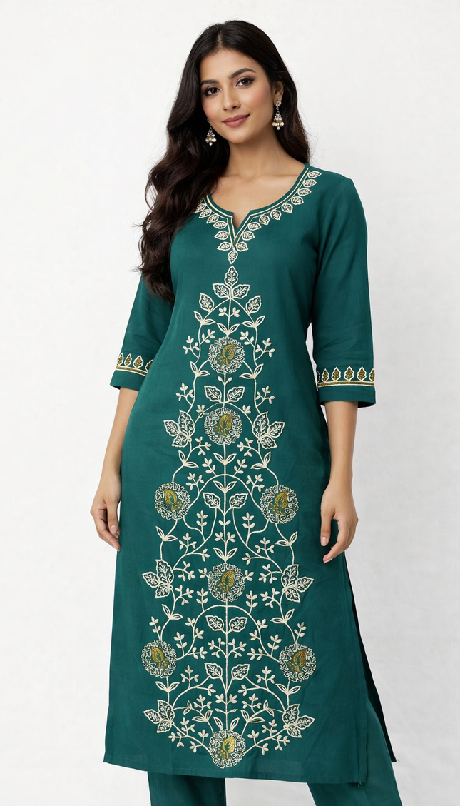 Teal Green Embroidered Kurta Set with Dupatta | Festive Ethnic Wear for Women|SC12_1