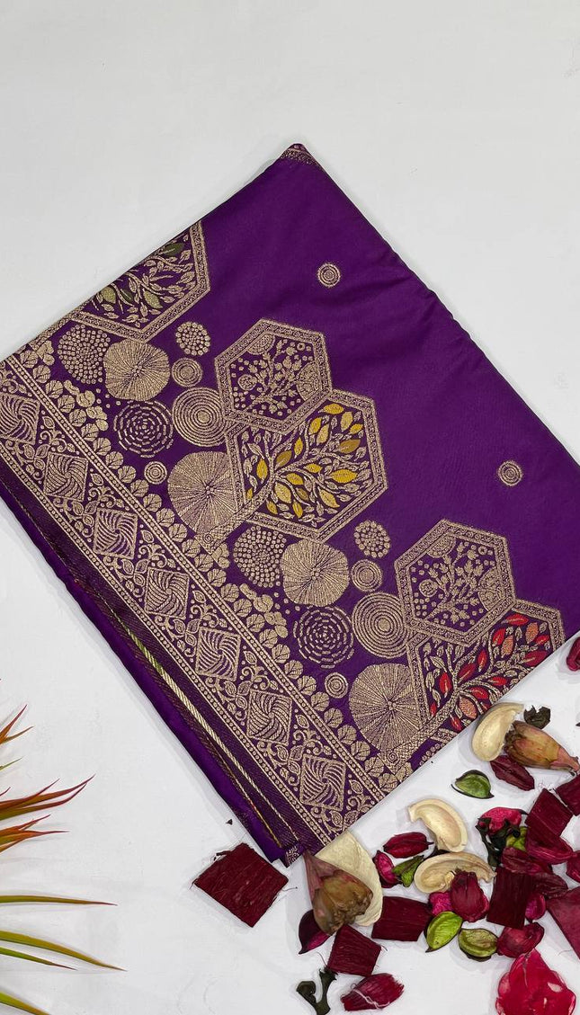 Royal purple Banarasi Crepe Silk Saree with Gold Zari Weaving|DS21