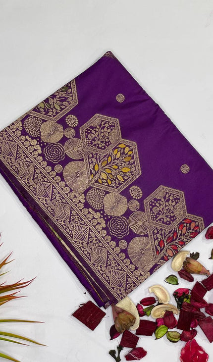 Royal purple Banarasi Crepe Silk Saree with Gold Zari Weaving|DS21