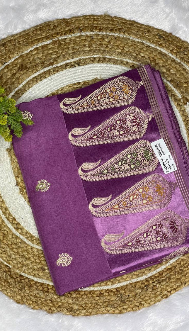 Light Purple Premium Crepe Silk Saree with Designer Paisley Border|DS1