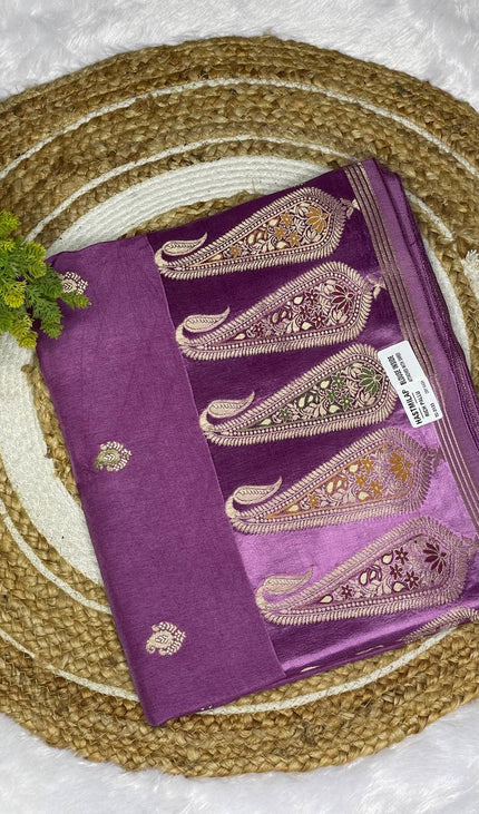 Light Purple Premium Crepe Silk Saree with Designer Paisley Border|DS1