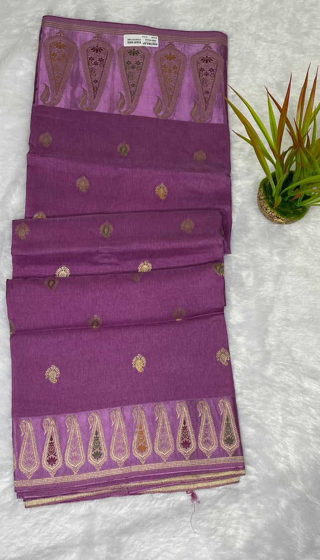 Light Purple Premium Crepe Silk Saree with Designer Paisley Border|DS1