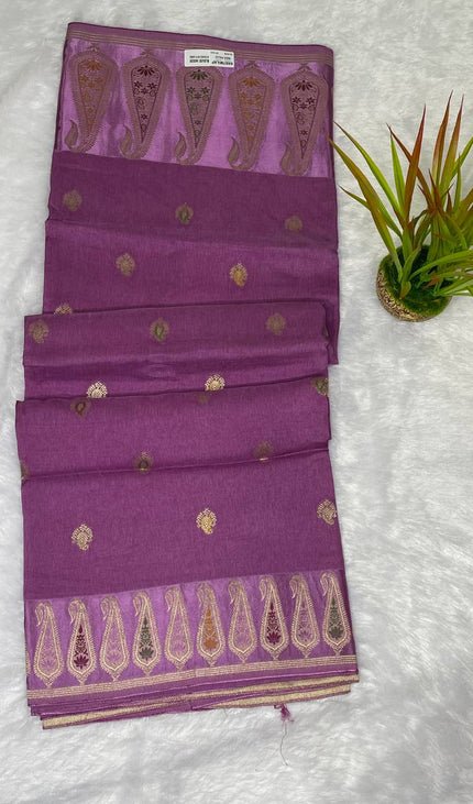 Light Purple Premium Crepe Silk Saree with Designer Paisley Border|DS1