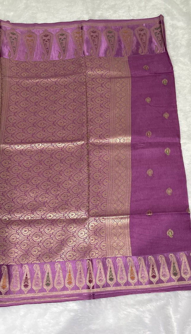 Light Purple Premium Crepe Silk Saree with Designer Paisley Border|DS1