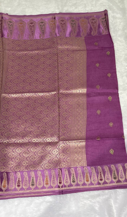 Light Purple Premium Crepe Silk Saree with Designer Paisley Border|DS1