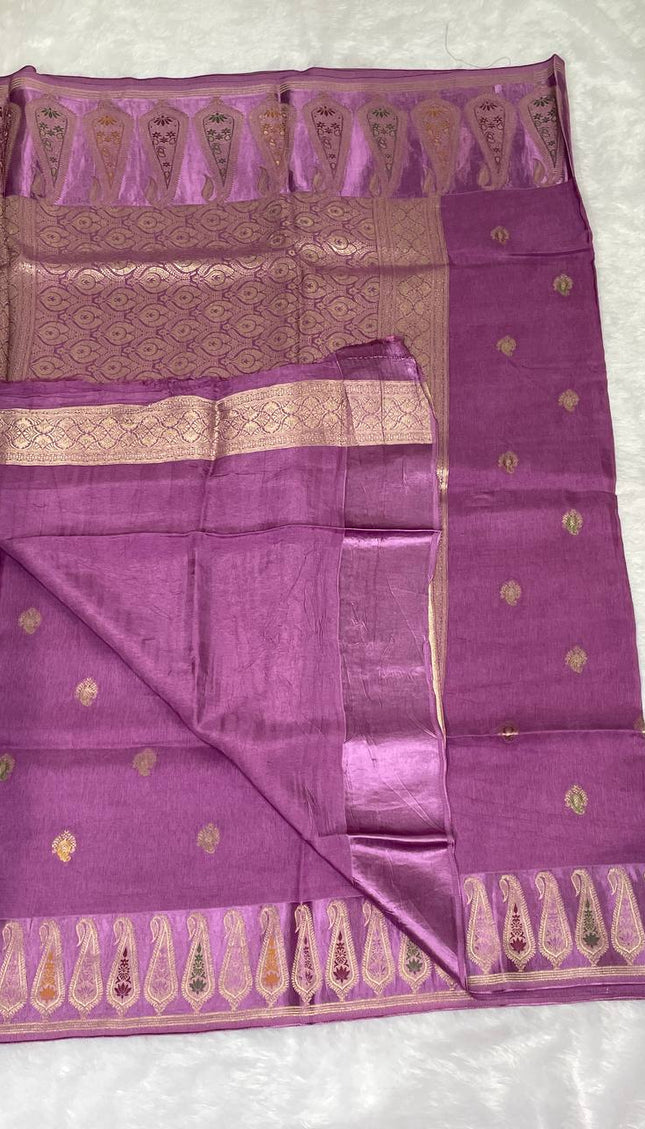 Light Purple Premium Crepe Silk Saree with Designer Paisley Border|DS1