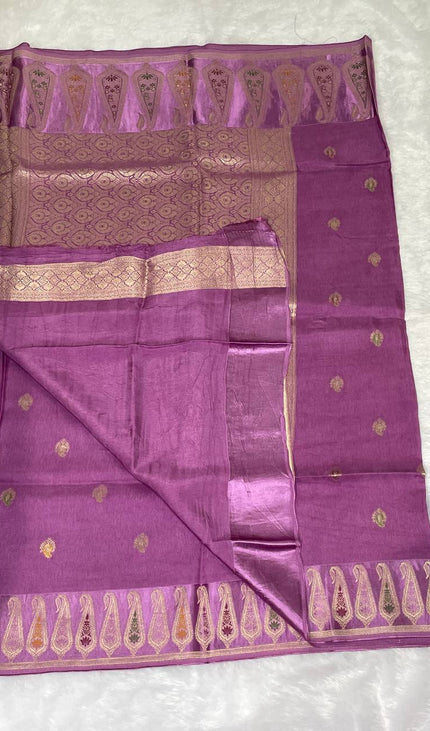 Light Purple Premium Crepe Silk Saree with Designer Paisley Border|DS1