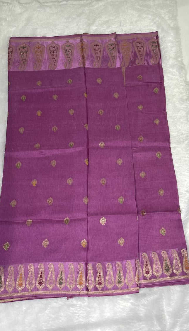 Light Purple Premium Crepe Silk Saree with Designer Paisley Border|DS1
