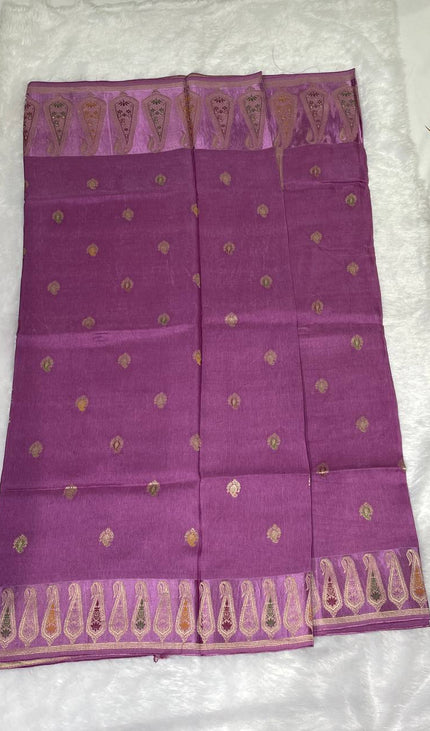 Light Purple Premium Crepe Silk Saree with Designer Paisley Border|DS1