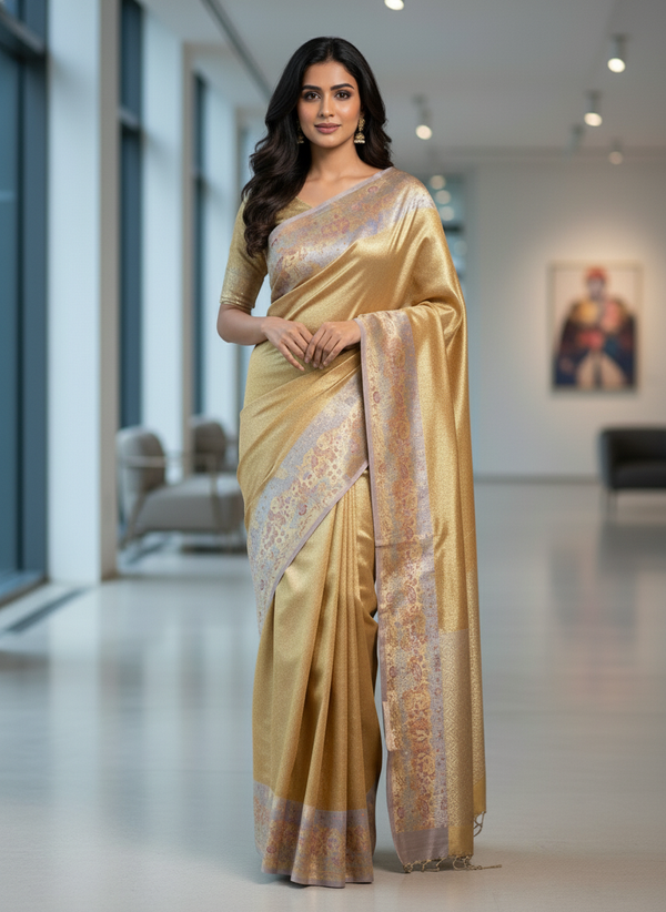 Brown Kanchipuram Silk Saree With Butta Design| AS-00143