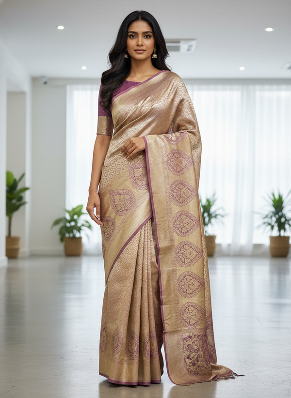 Brown Kanchipuram Silk Saree With Butta Design| AS-00143