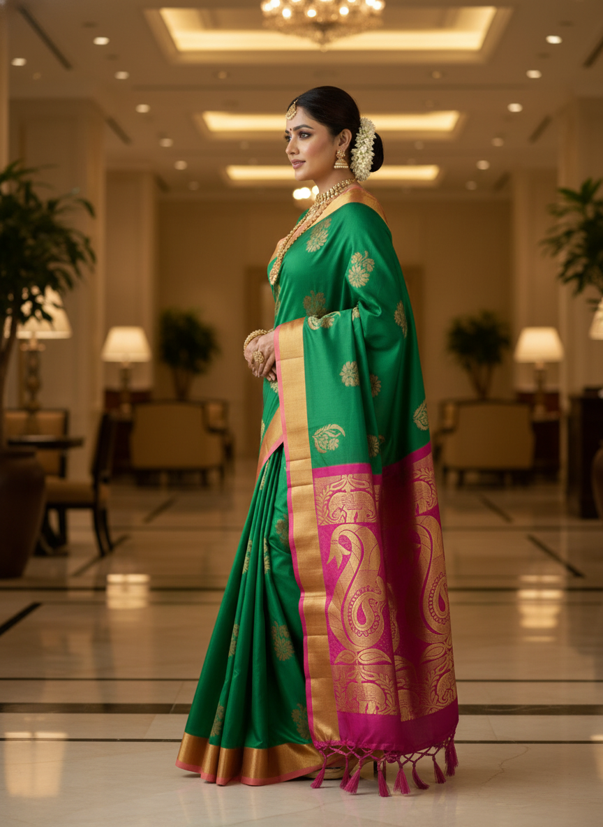 Green Silk Woven Kanjivaram Saree|AS-0050