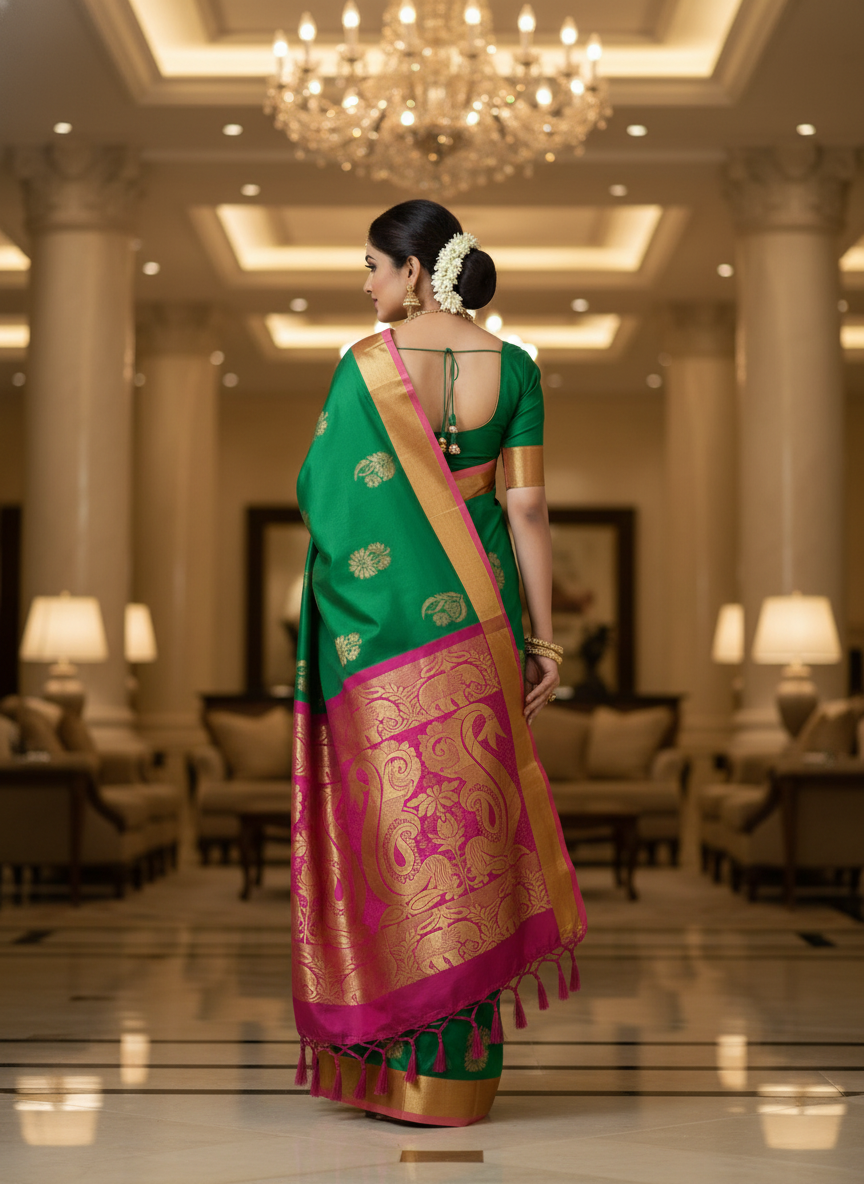 Green Silk Woven Kanjivaram Saree|AS-0050