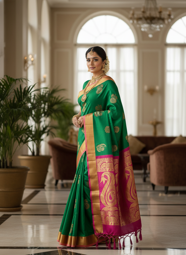 Green Silk Woven Kanjivaram Saree|AS-0050