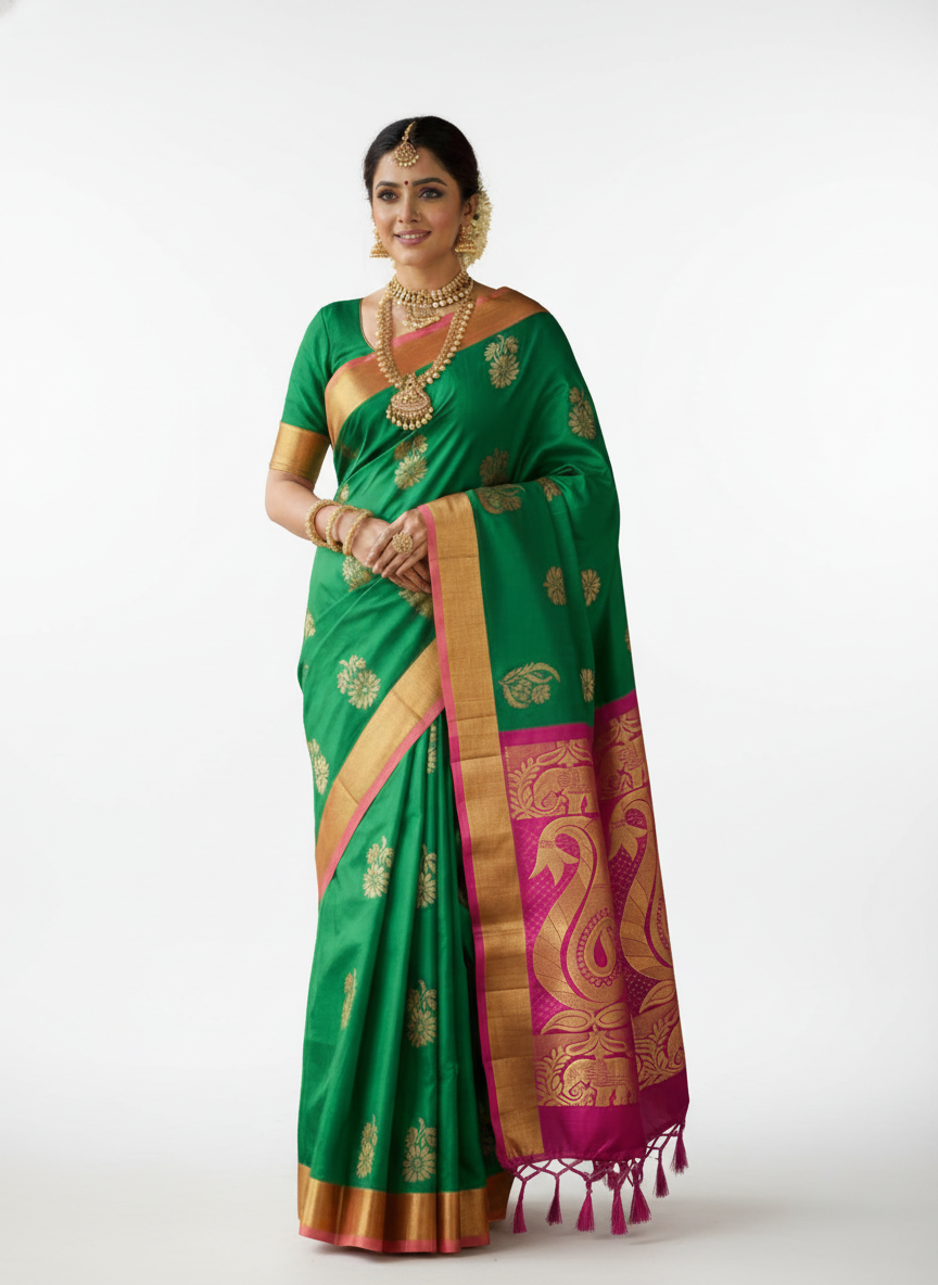 Green Silk Woven Kanjivaram Saree|AS-0050