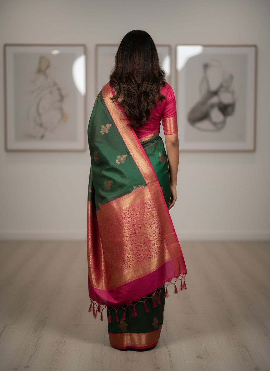 Green Kanchipuram Silk Saree With Butta Design| AS-00121