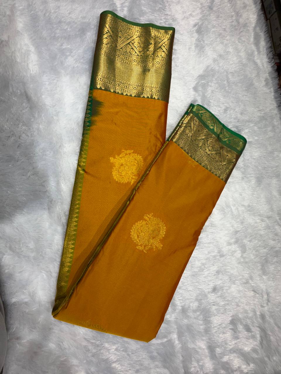 Mustard Yellow Silk Woven Kanjivaram Saree| AS-0010
