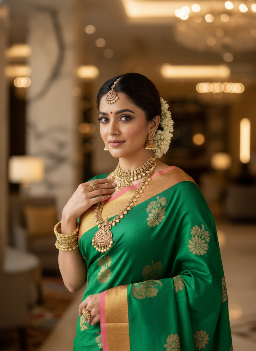 Green Silk Woven Kanjivaram Saree|AS-0050