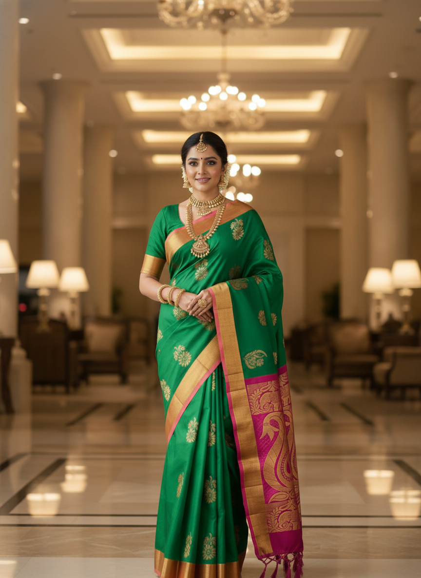 Green Silk Woven Kanjivaram Saree|AS-0050