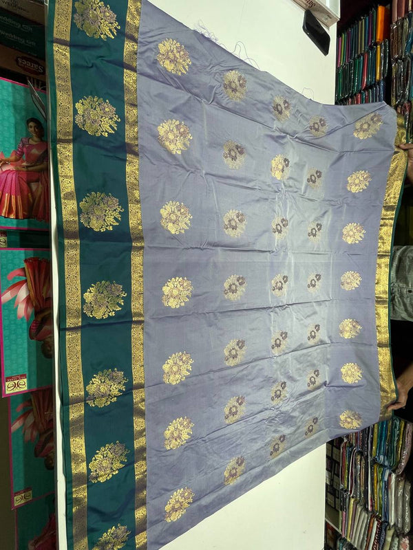Grey Kanchipuram Brocade Silk Saree With Butta Design| AS-00126