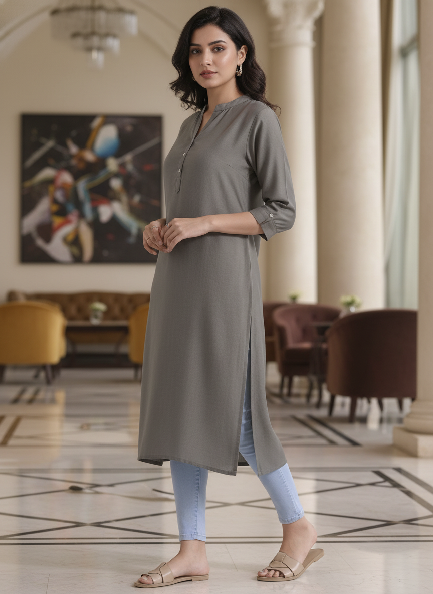 White solid  straight cut kurta | AS-00167