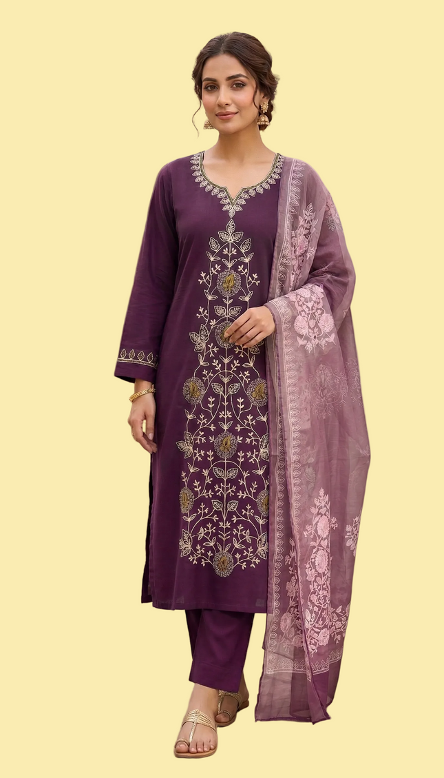 Marron Embroidered Kurta Set with Dupatta | Festive Ethnic Wear for Women|SC12_2
