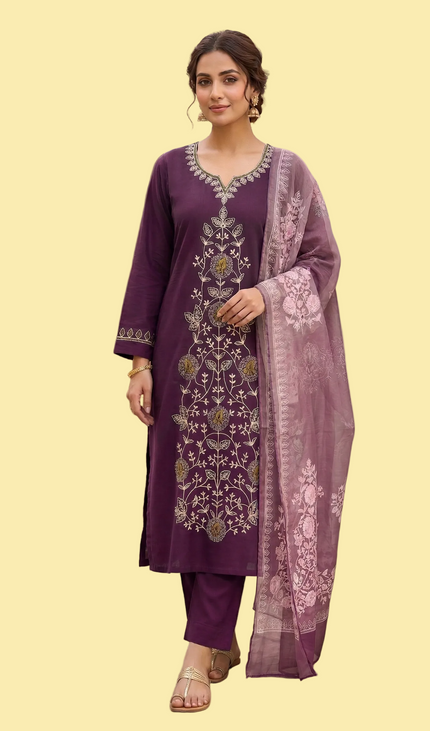 Marron Embroidered Kurta Set with Dupatta | Festive Ethnic Wear for Women|SC12_2