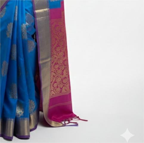 Blue Silk Saree in  with Zari Border|AS-0059