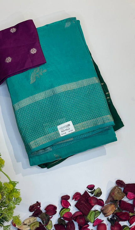 Teal Green Crepe Silk Saree with Traditional Zari Work |DS18
