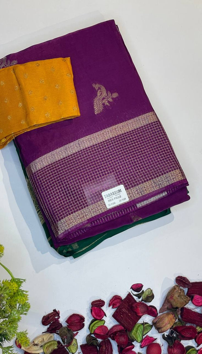 Deep Purple Crepe Silk Saree with Rich Check Pallu |DS18