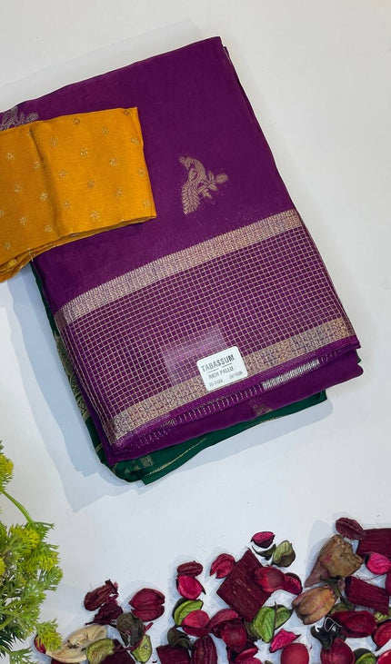 Deep Purple Crepe Silk Saree with Rich Check Pallu |DS18