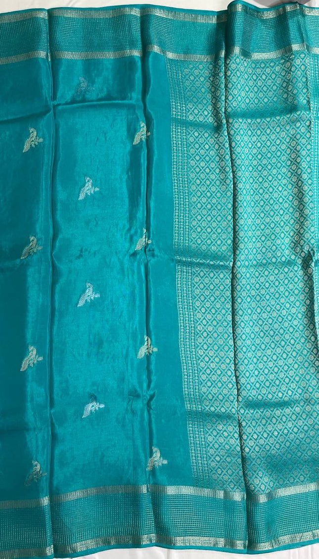 Teal Green Crepe Silk Saree with Traditional Zari Work |DS18