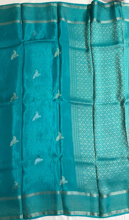 Teal Green Crepe Silk Saree with Traditional Zari Work |DS18
