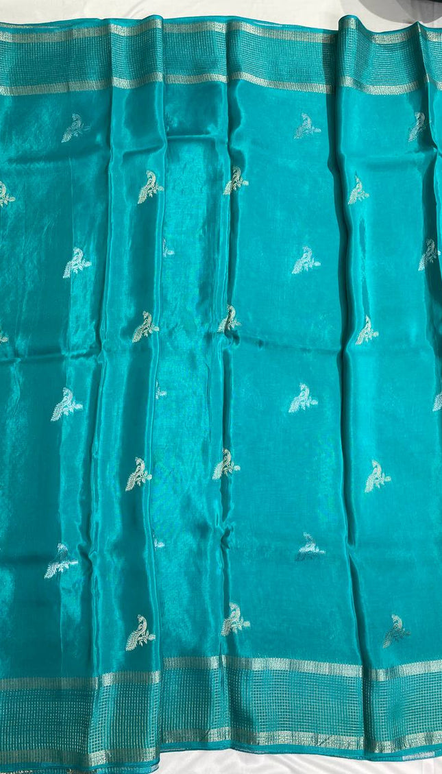 Teal Green Crepe Silk Saree with Traditional Zari Work |DS18