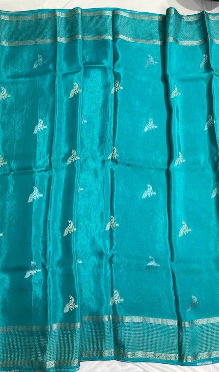 Teal Green Crepe Silk Saree with Traditional Zari Work |DS18