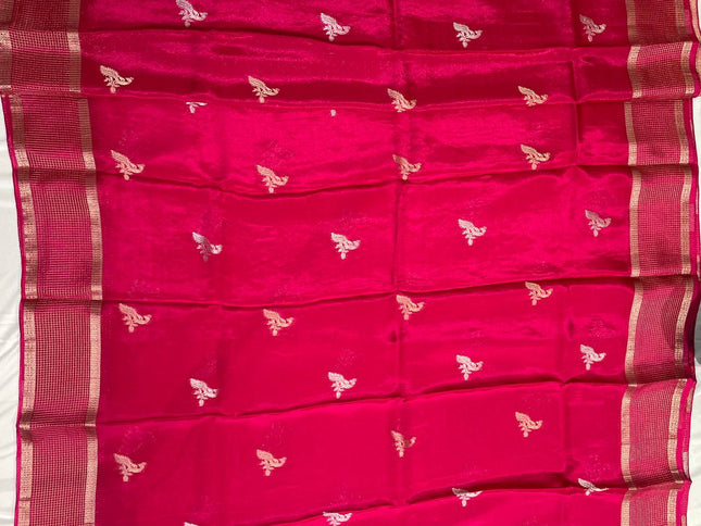 Rani Pink Crepe Silk Saree with Zari Border & Pallu |DS18