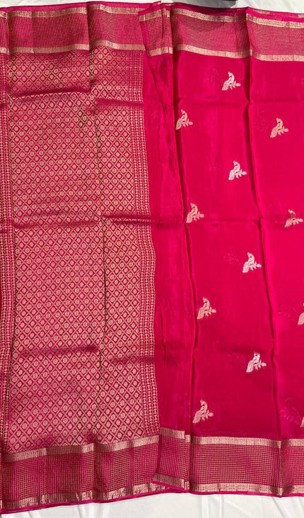 Rani Pink Crepe Silk Saree with Zari Border & Pallu |DS18