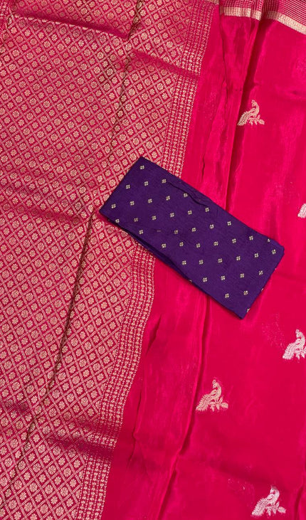 Rani Pink Crepe Silk Saree with Zari Border & Pallu |DS18