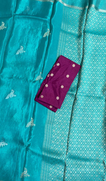 Teal Green Crepe Silk Saree with Traditional Zari Work |DS18