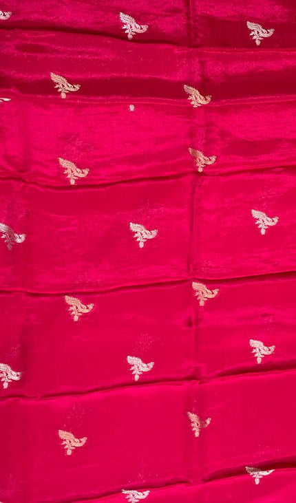 Rani Pink Crepe Silk Saree with Zari Border & Pallu |DS18